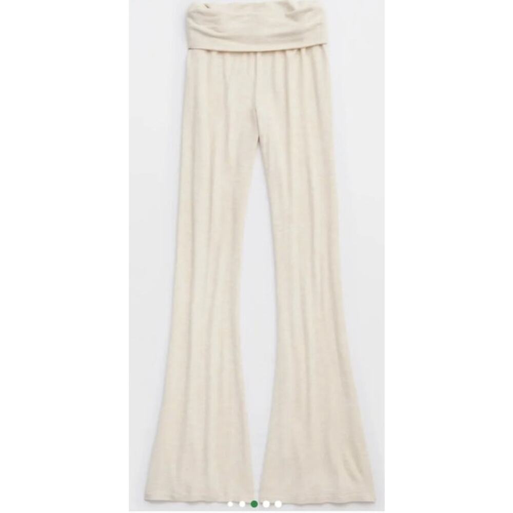 Aerie Cream Foldover Ribbed Pants Size XS